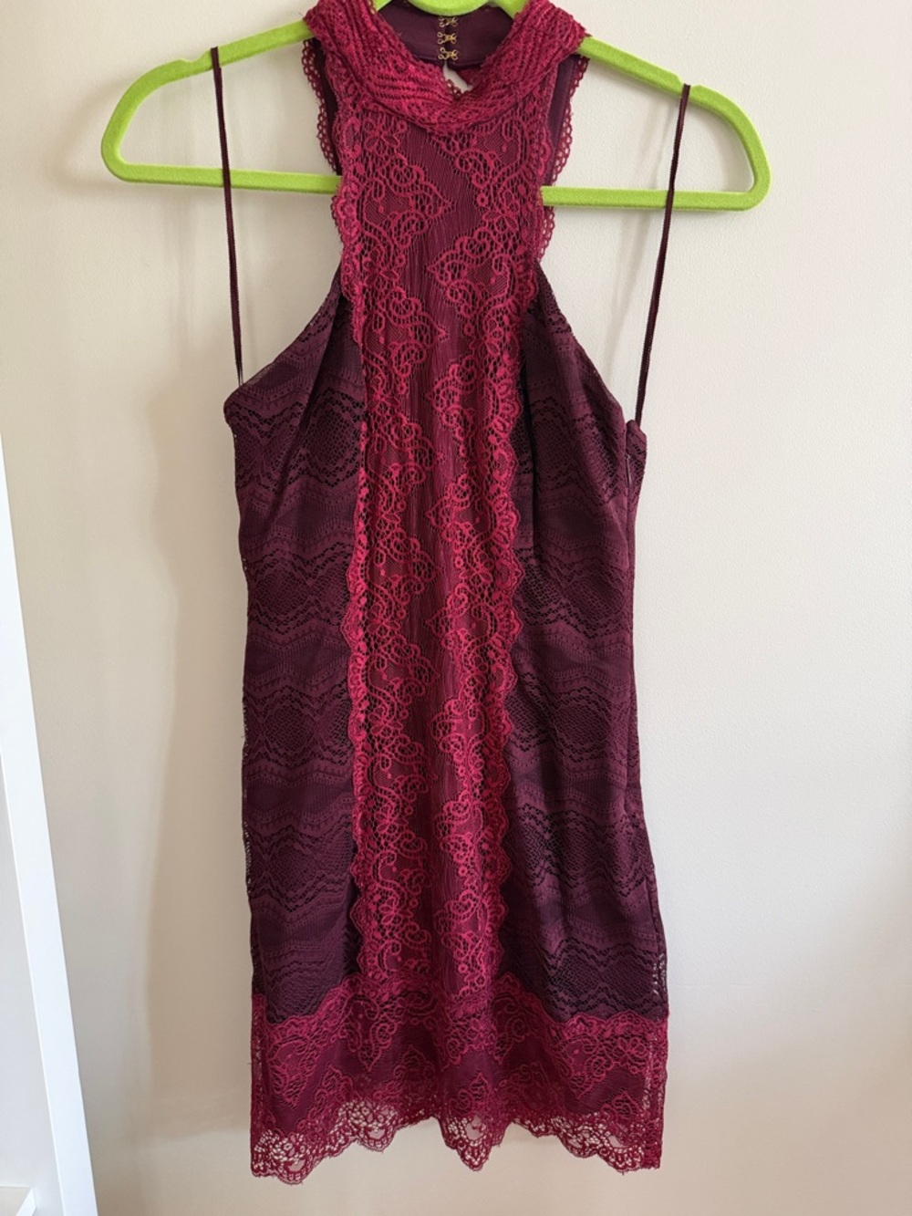 Free People Burgundy Lace-Trim Mini Dress